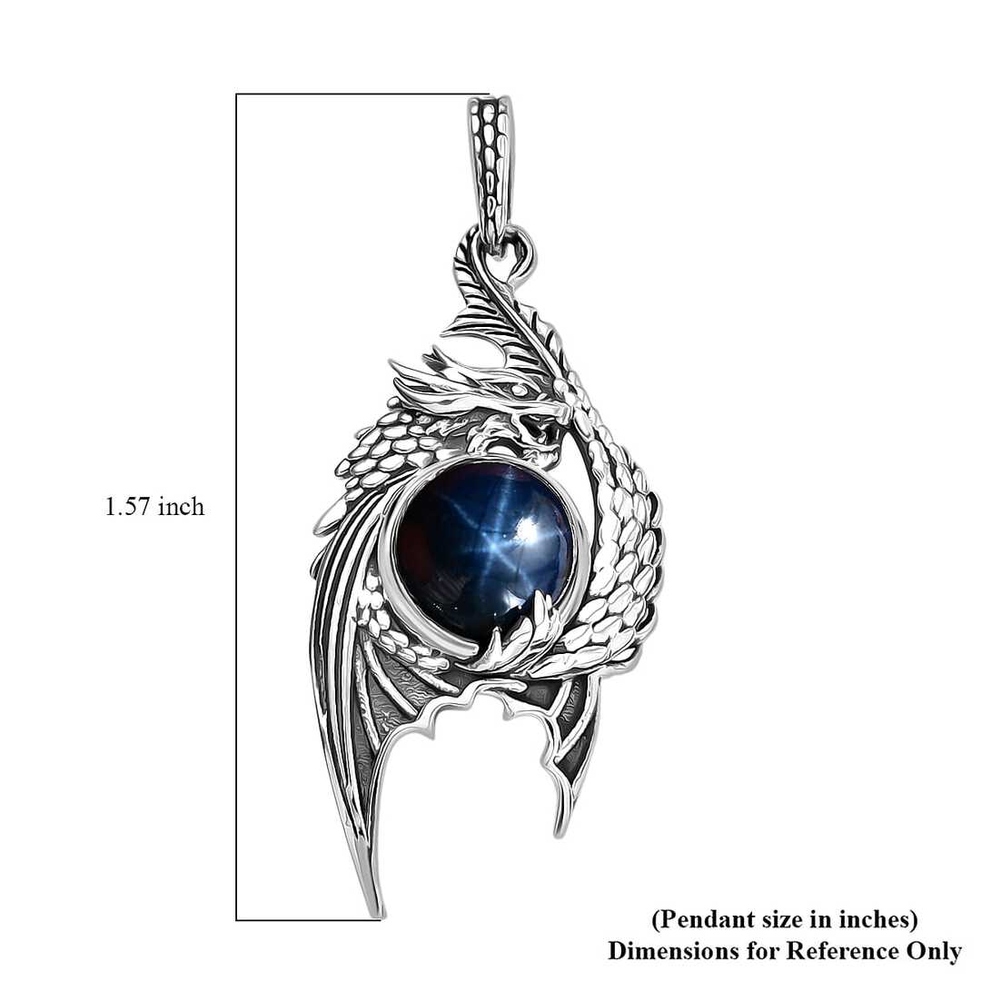 Blue Star Sapphire Dragon Pendant