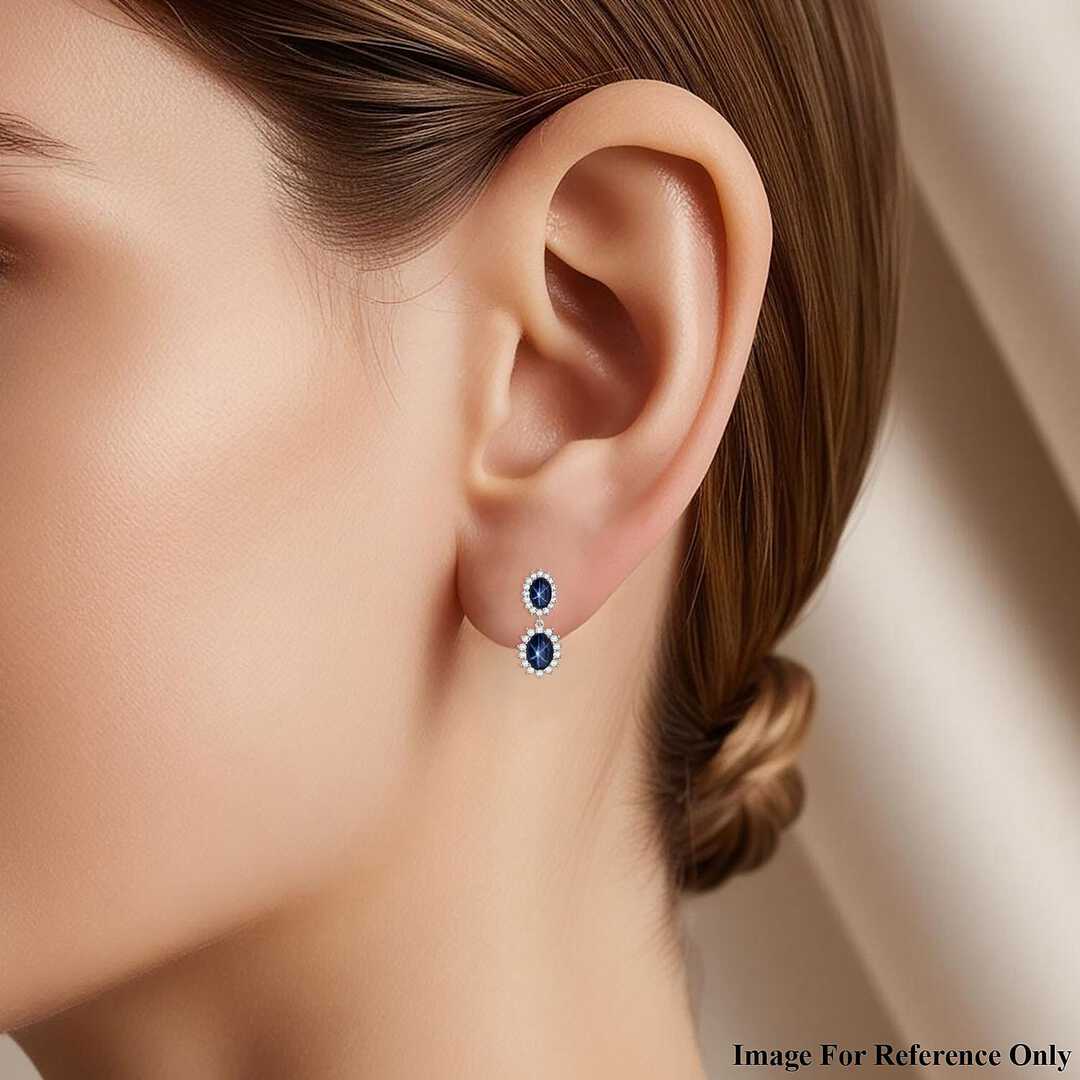 Blue Star Sapphire & White Zircon Earrings