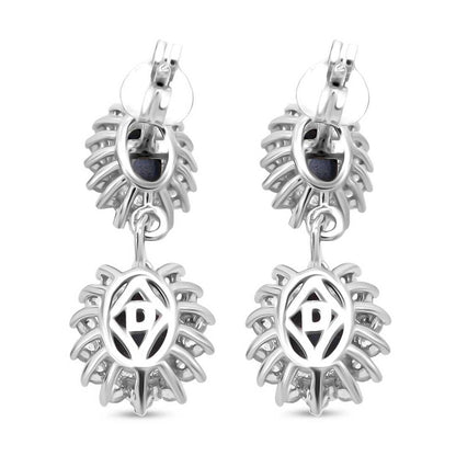 Blue Star Sapphire & White Zircon Earrings