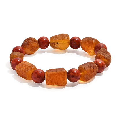 Baltic Amber & Coral Stretch Bracelet — Warm Earth Tones to Uplift Your Style