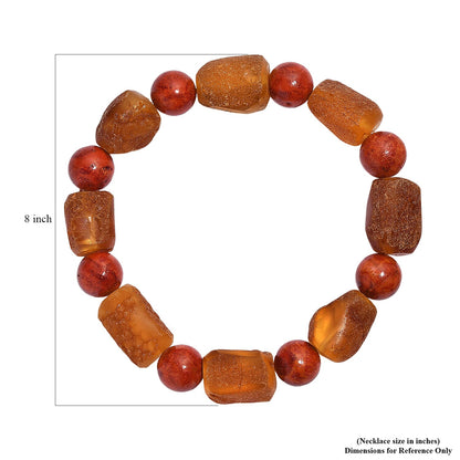 Baltic Amber & Coral Stretch Bracelet — Warm Earth Tones to Uplift Your Style