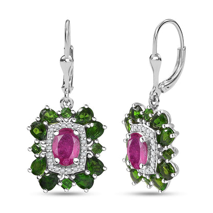 Gemstone Earrings – Imperial Bloom Design in Rhodium Sterling Silver