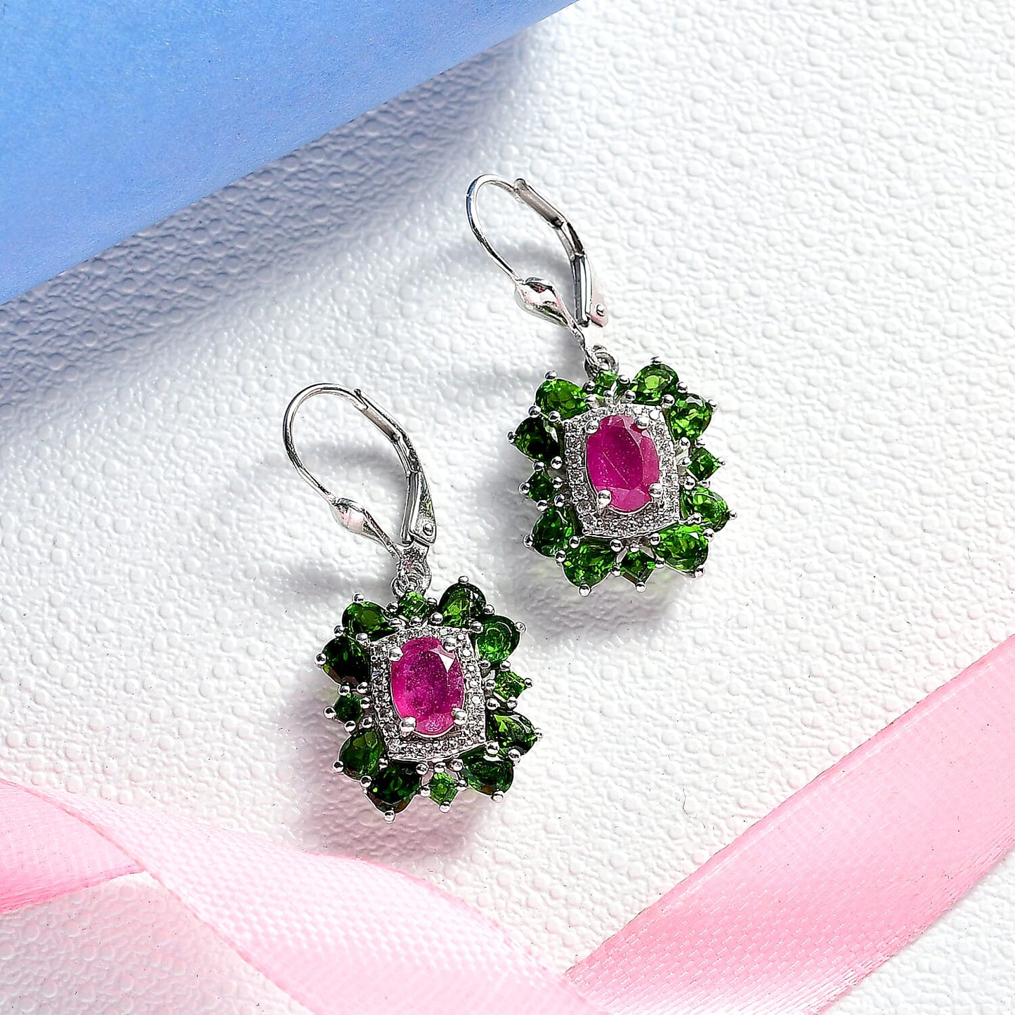 Gemstone Earrings – Imperial Bloom Design in Rhodium Sterling Silver