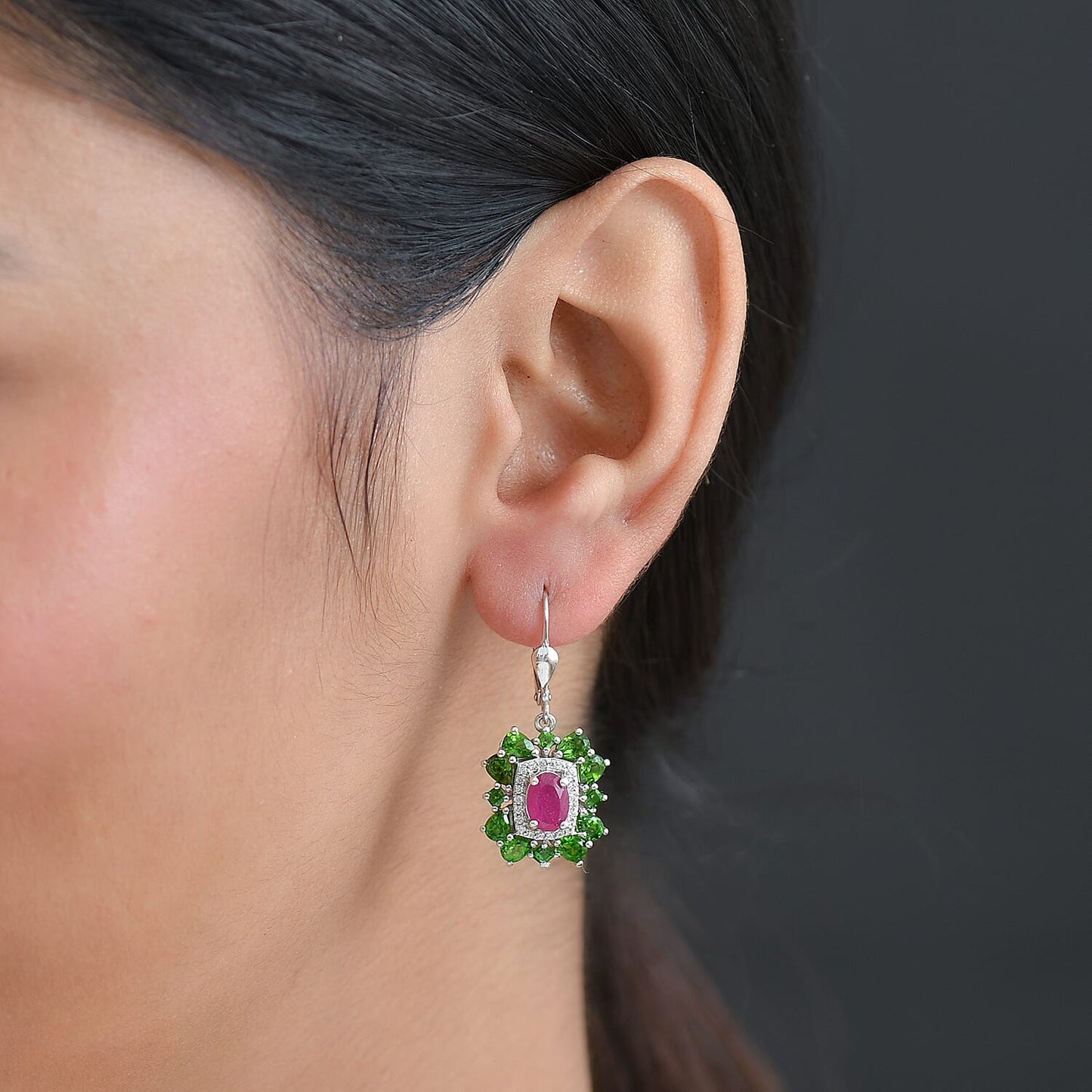 Gemstone Earrings – Imperial Bloom Design in Rhodium Sterling Silver