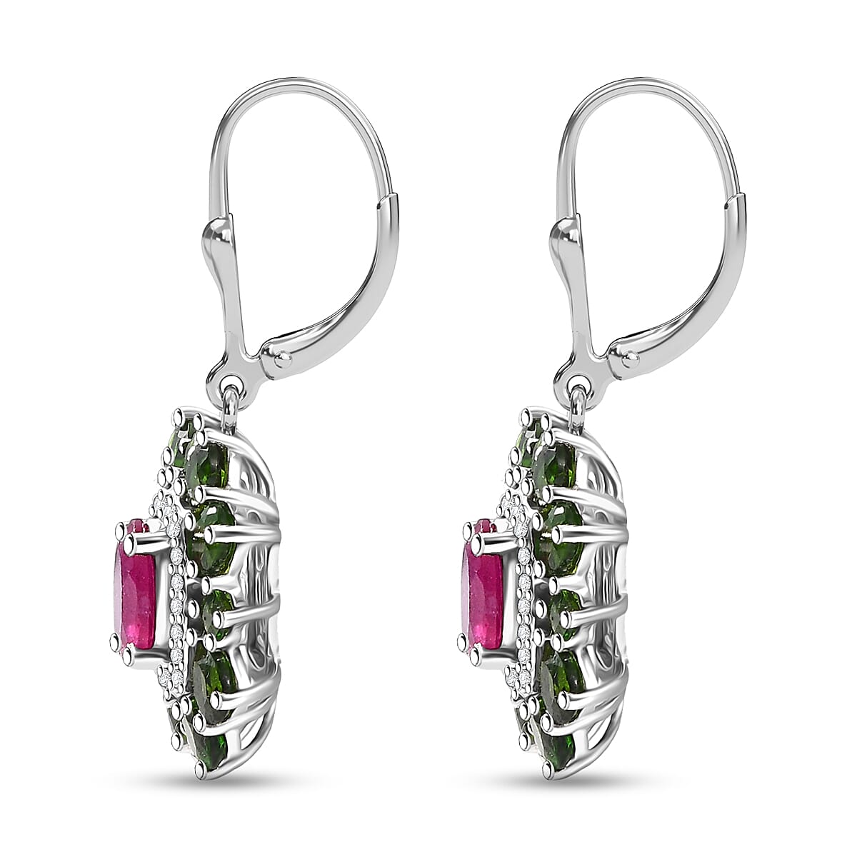 Gemstone Earrings – Imperial Bloom Design in Rhodium Sterling Silver