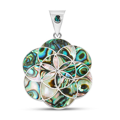 Mariana Flower of Life Abalone Pendant — Sacred Geometry & Oceanic Radiance