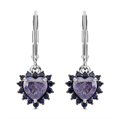 Moissanite & Sapphire Heart Dangle Earrings — Radiant Sparkle & Charm