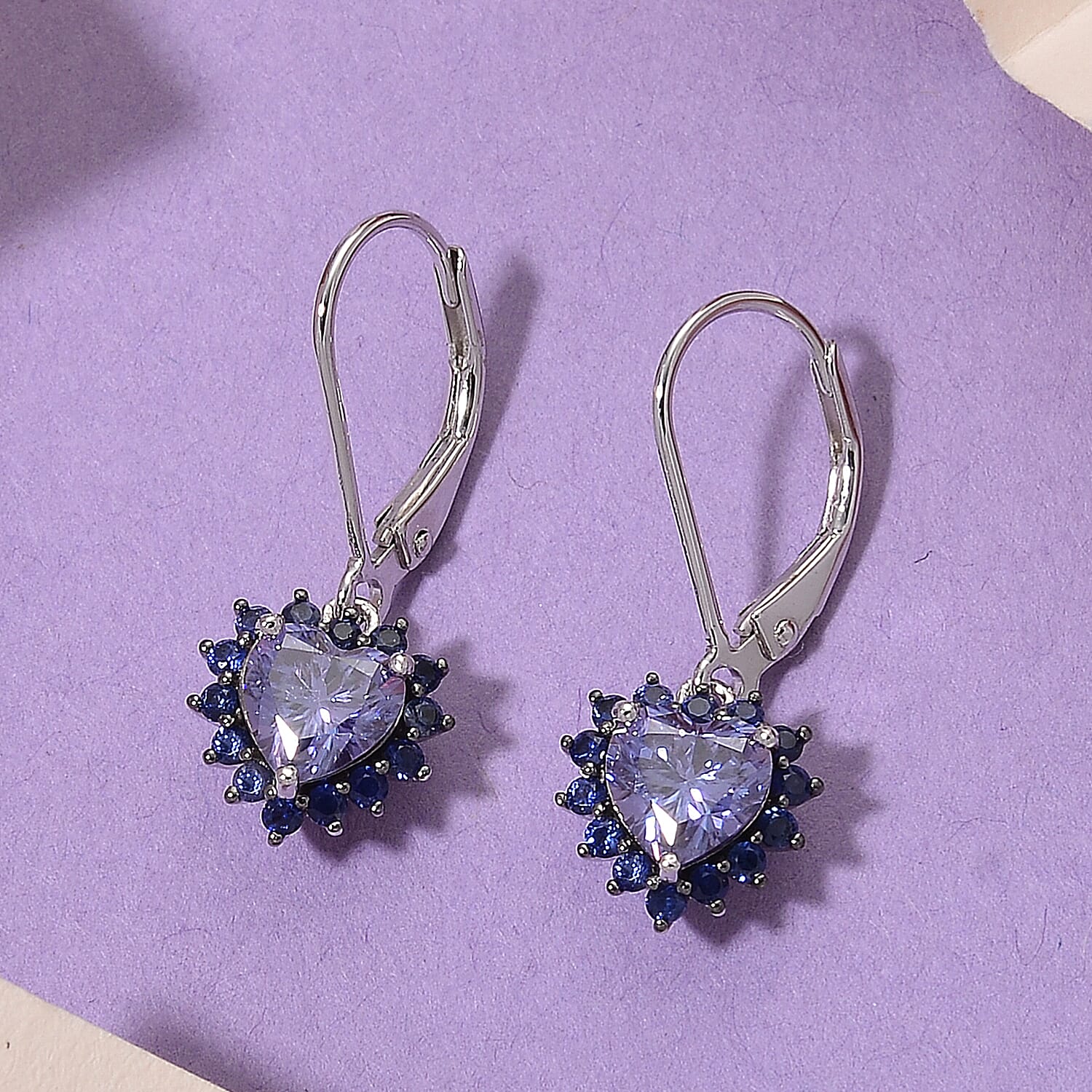 Moissanite & Sapphire Heart Dangle Earrings — Radiant Sparkle & Charm