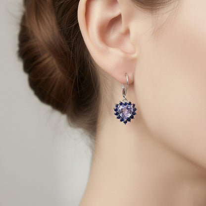 Moissanite & Sapphire Heart Dangle Earrings — Radiant Sparkle & Charm
