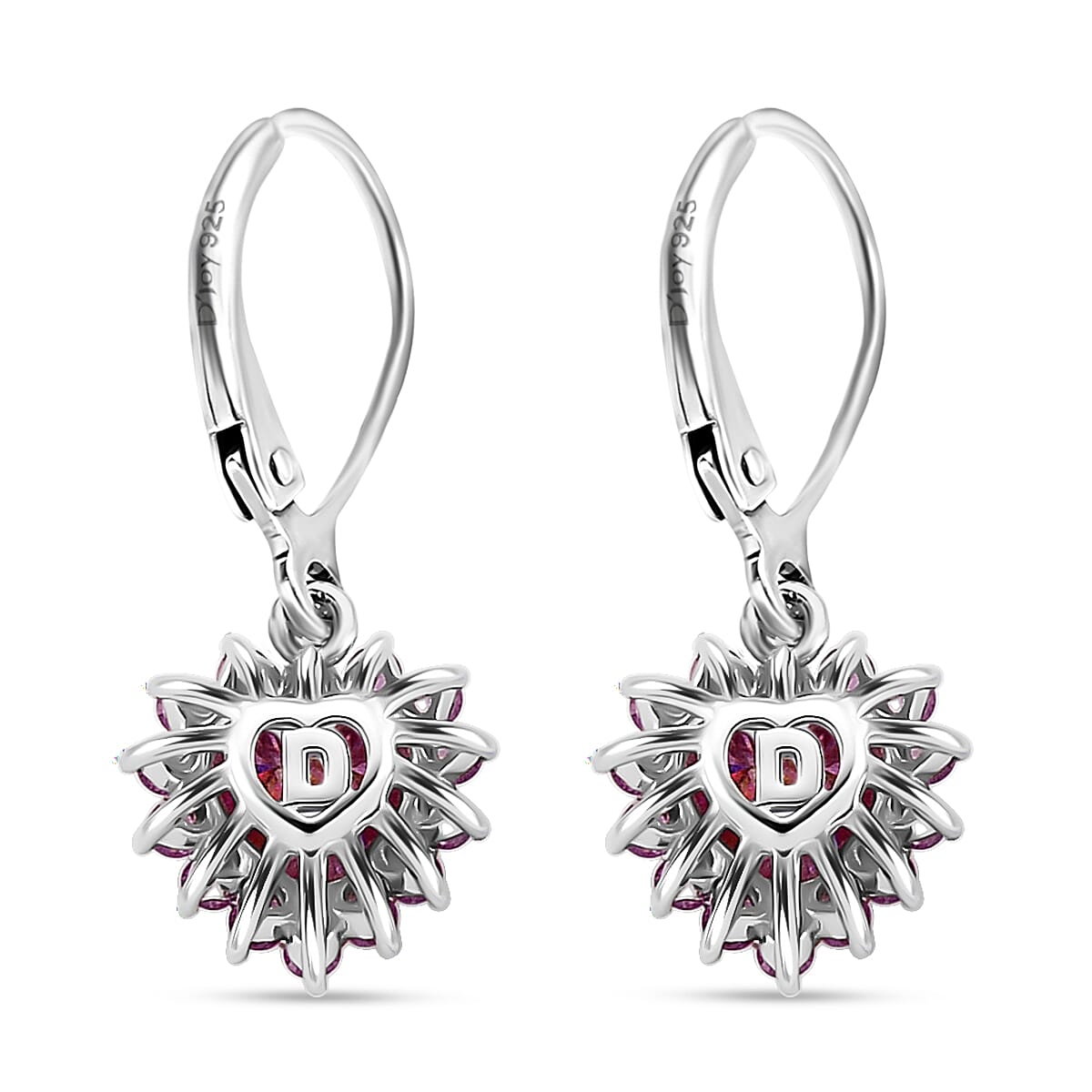 Moissanite & Pink Sapphire Heart Dangle Earrings – Romantic Sparkle & Captivating Brilliance