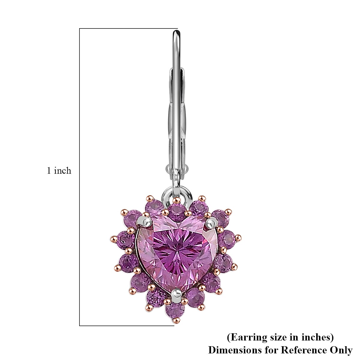 Moissanite & Pink Sapphire Heart Dangle Earrings – Romantic Sparkle & Captivating Brilliance