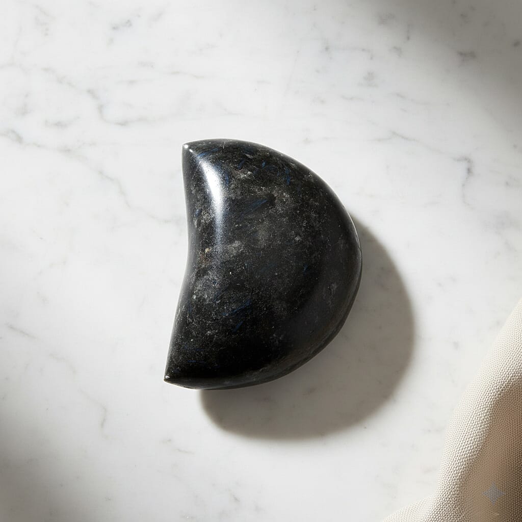 Nuummite Moon Shape for Grounding and Spiritual Focus