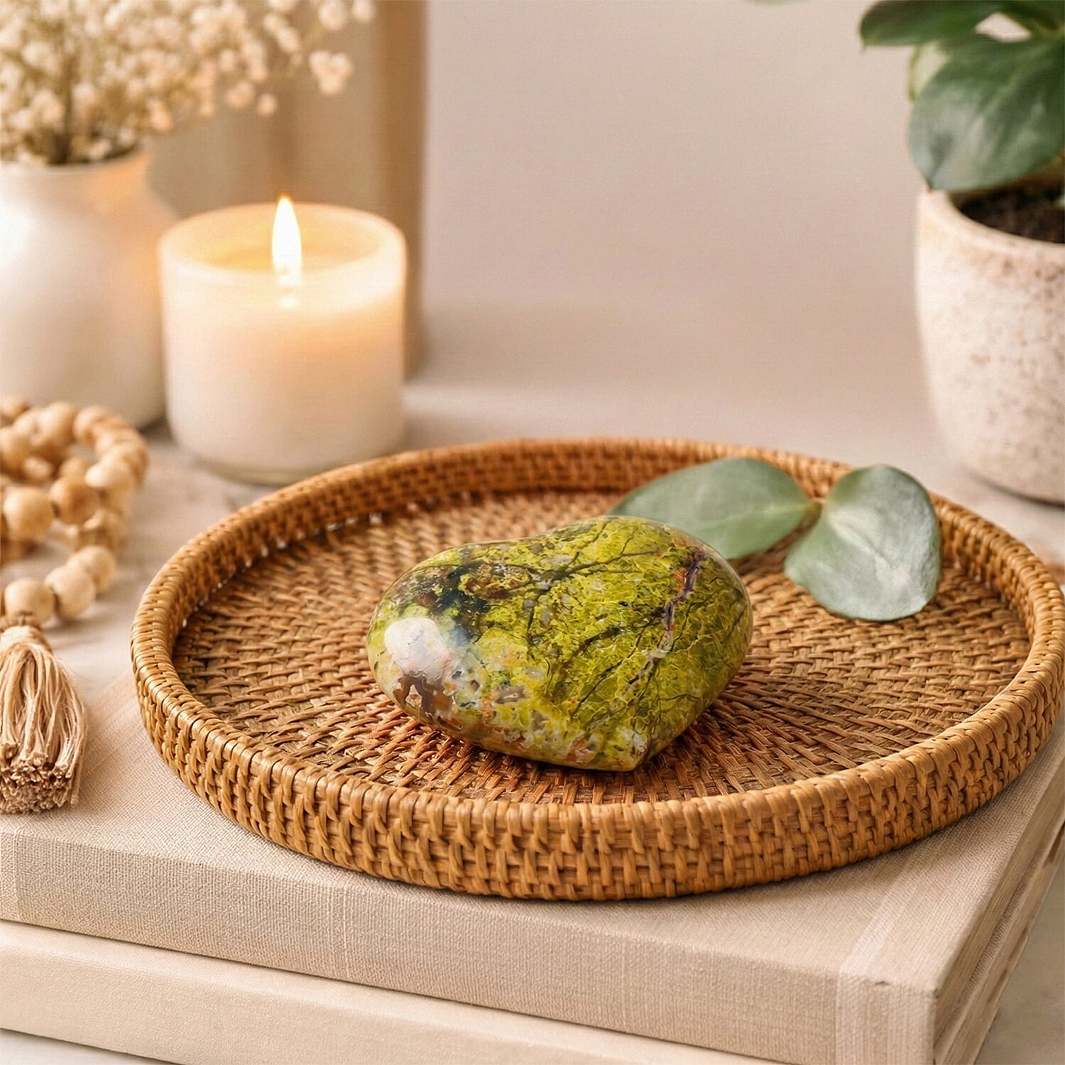 Green Opal Heart for Emotional Balance and Peace