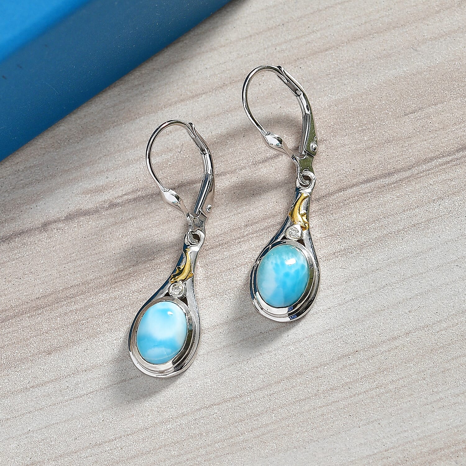 AAA Larimar & Diamond Ocean Joy Drop Earrings