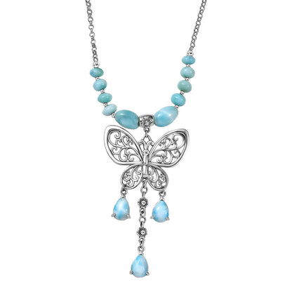 Premium Larimar Butterfly Necklace in Silver