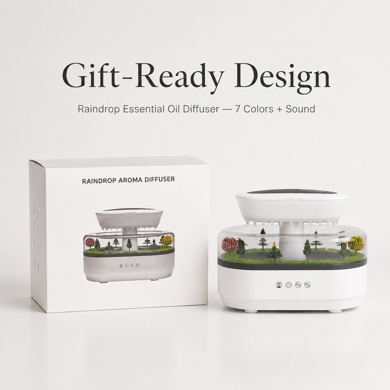 Raindrop Essential Oil Diffuser — 7 Colors + Sound