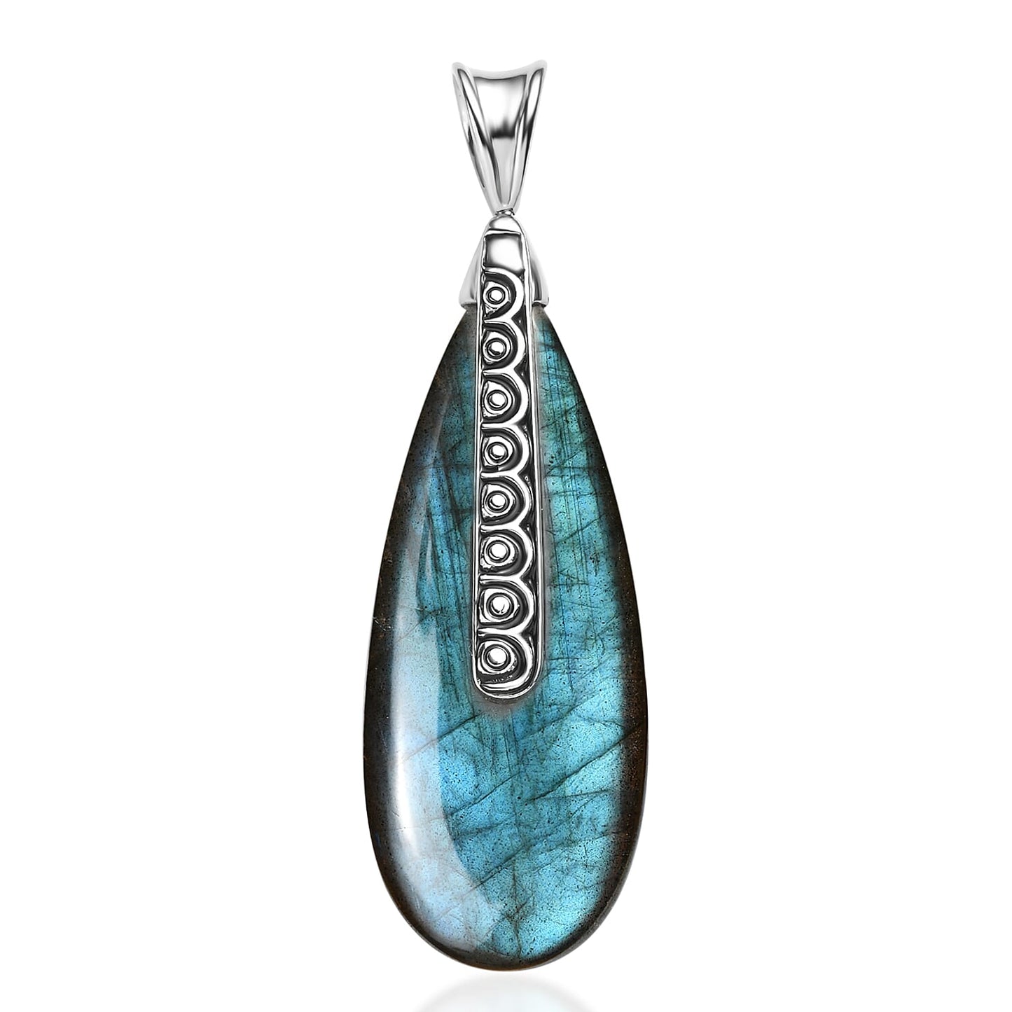 Labradorite or Lapis Lazuli Teardrop Pendant in Rhodium Over Sterling Silver
