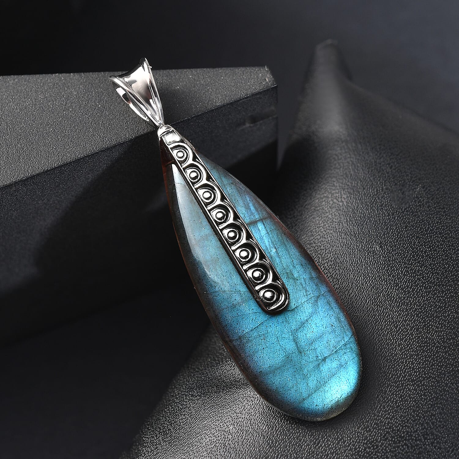 Labradorite or Lapis Lazuli Teardrop Pendant in Rhodium Over Sterling Silver