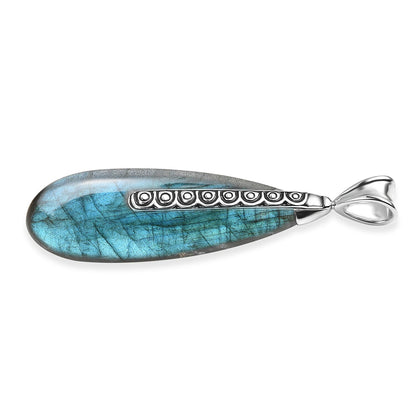 Labradorite or Lapis Lazuli Teardrop Pendant in Rhodium Over Sterling Silver