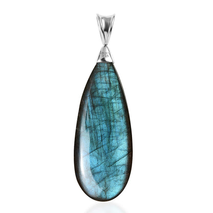 Labradorite or Lapis Lazuli Teardrop Pendant in Rhodium Over Sterling Silver
