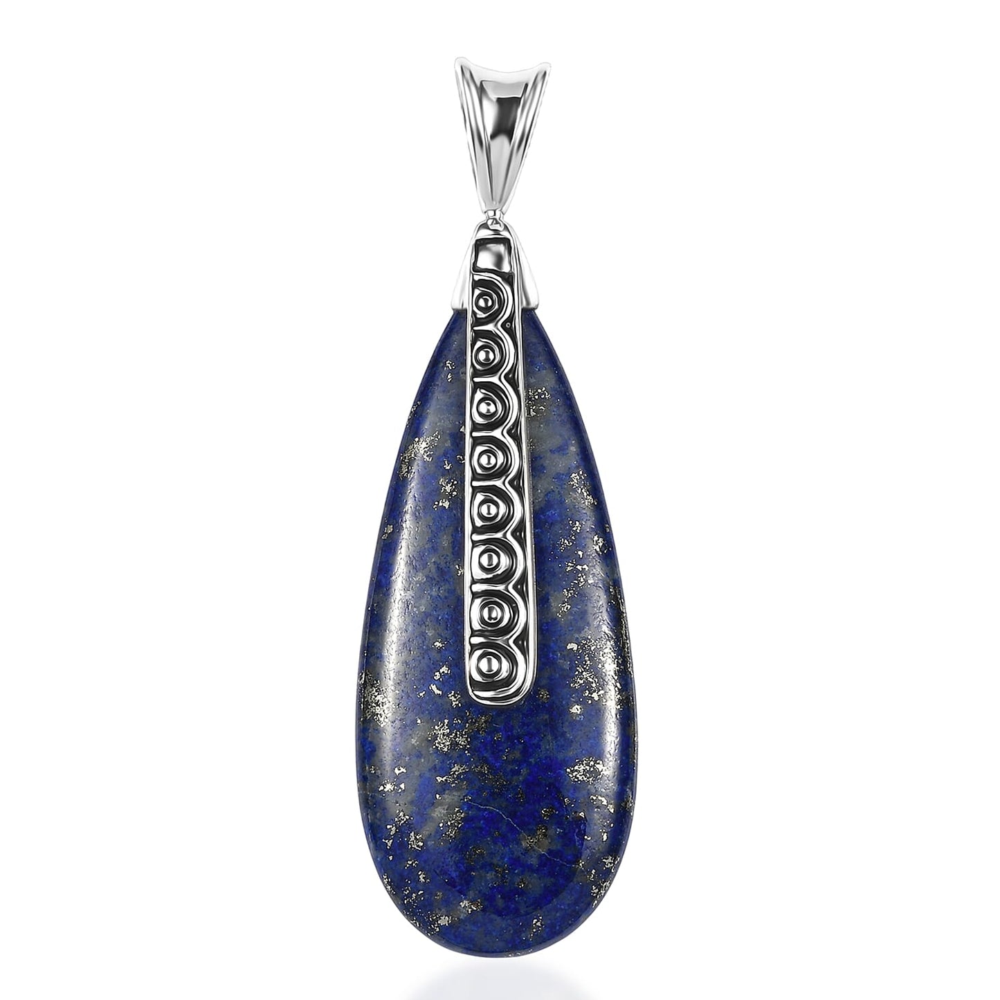 Labradorite or Lapis Lazuli Teardrop Pendant in Rhodium Over Sterling Silver