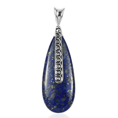 Labradorite or Lapis Lazuli Teardrop Pendant in Rhodium Over Sterling Silver