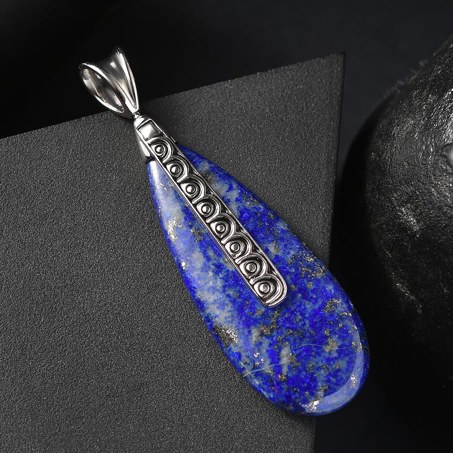 Labradorite or Lapis Lazuli Teardrop Pendant in Rhodium Over Sterling Silver