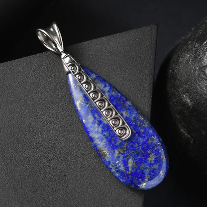 Labradorite or Lapis Lazuli Teardrop Pendant in Rhodium Over Sterling Silver
