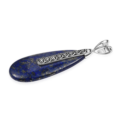 Labradorite or Lapis Lazuli Teardrop Pendant in Rhodium Over Sterling Silver