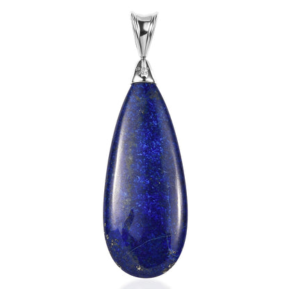 Labradorite or Lapis Lazuli Teardrop Pendant in Rhodium Over Sterling Silver