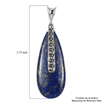Labradorite or Lapis Lazuli Teardrop Pendant in Rhodium Over Sterling Silver