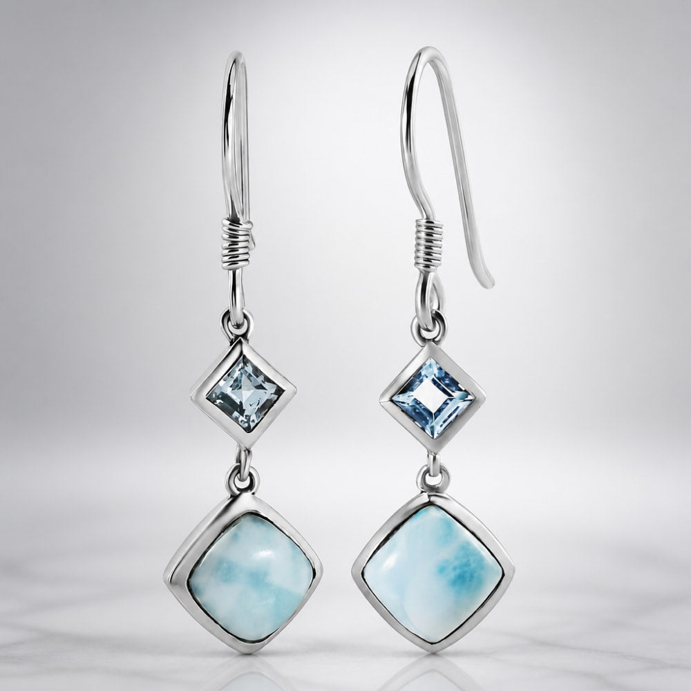 Larimar and Sky Blue Topaz J-Hook Earrings in Sterling Silver