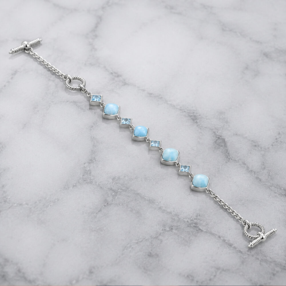 Larimar and Sky Blue Topaz Bracelet with Toggle Lock, Silver