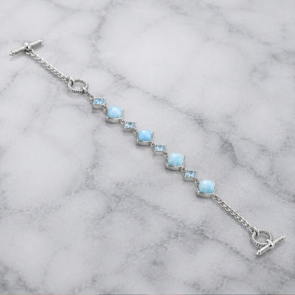 Larimar and Sky Blue Topaz Bracelet with Toggle Lock, Silver