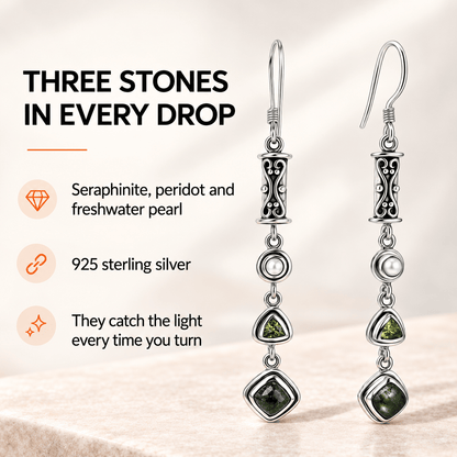 Seraphinite Earrings - Rare Sterling Silver Crystal Jewelry