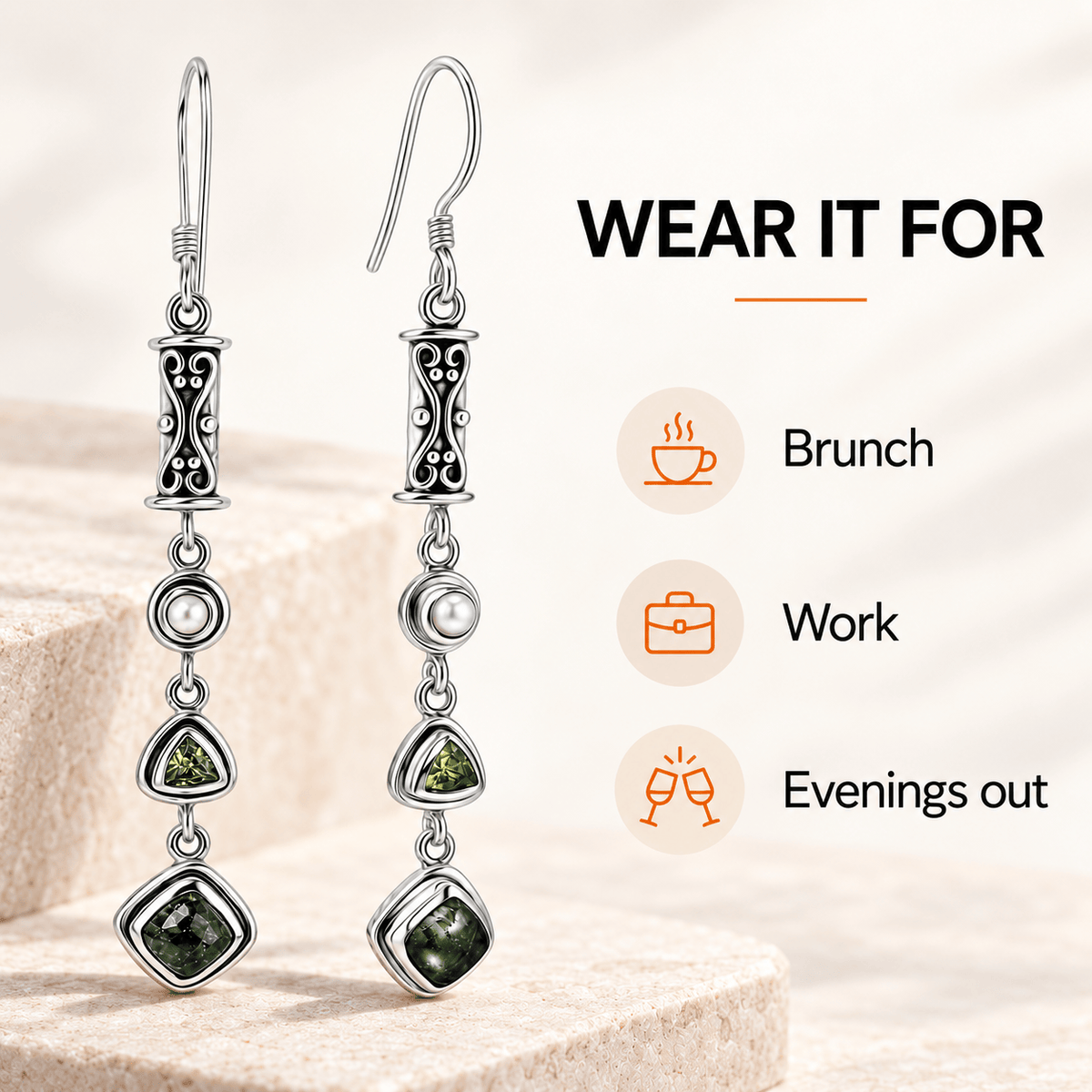 Seraphinite Earrings - Rare Sterling Silver Crystal Jewelry