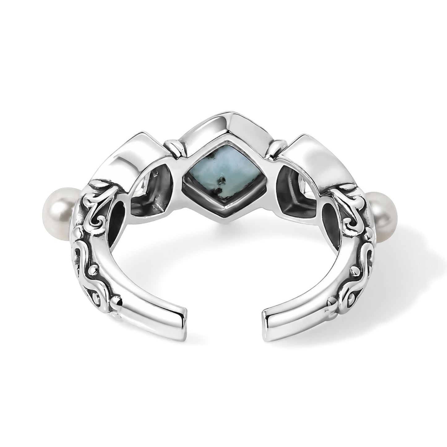 Larimar Ring - Sterling Silver with Freshwater Pearls