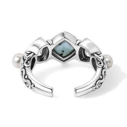 Larimar Ring - Sterling Silver with Freshwater Pearls