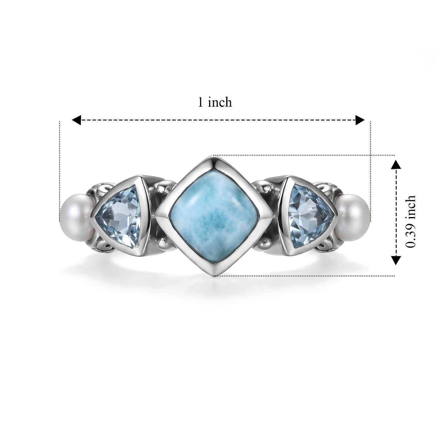Larimar Ring - Sterling Silver with Freshwater Pearls