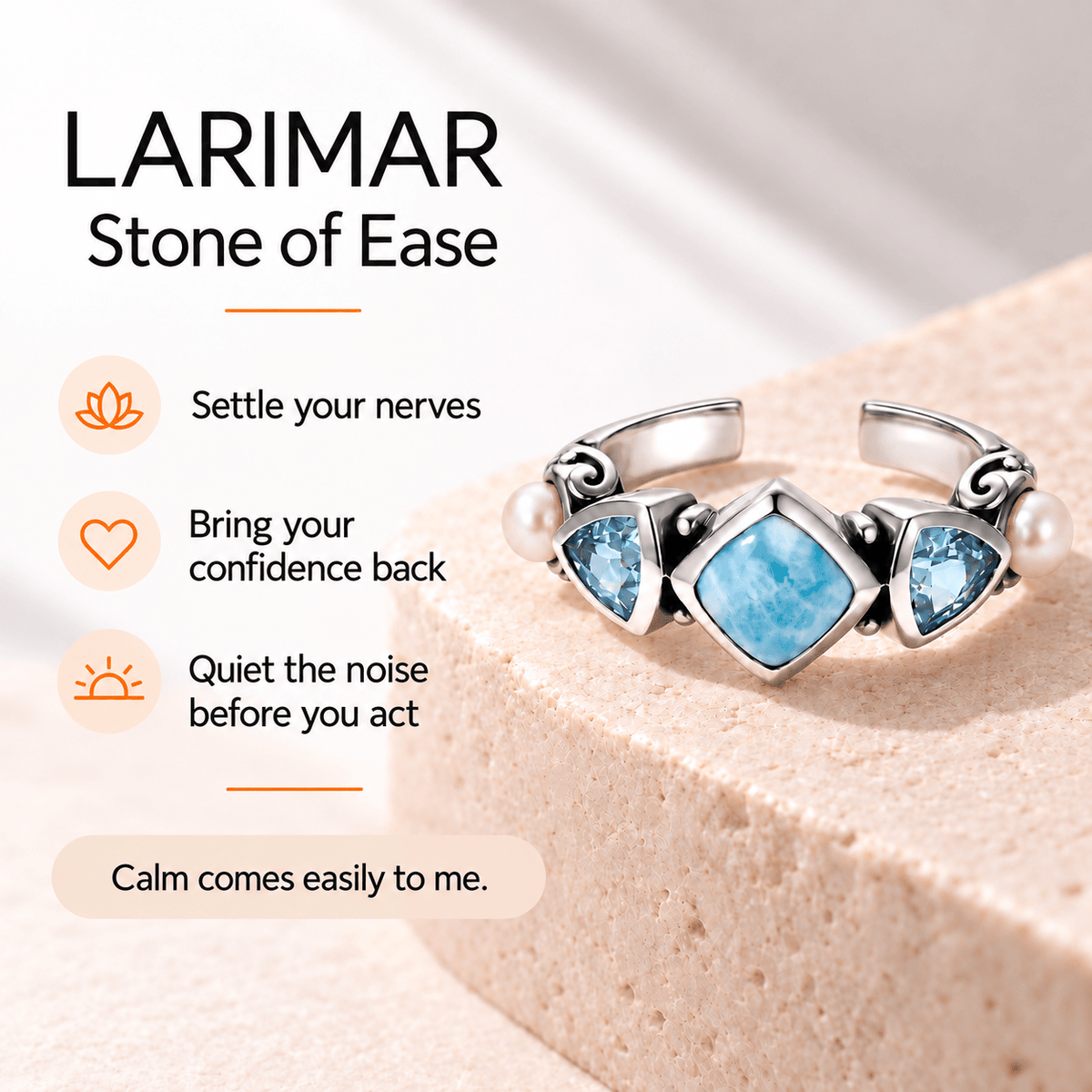 Larimar Ring - Sterling Silver with Freshwater Pearls