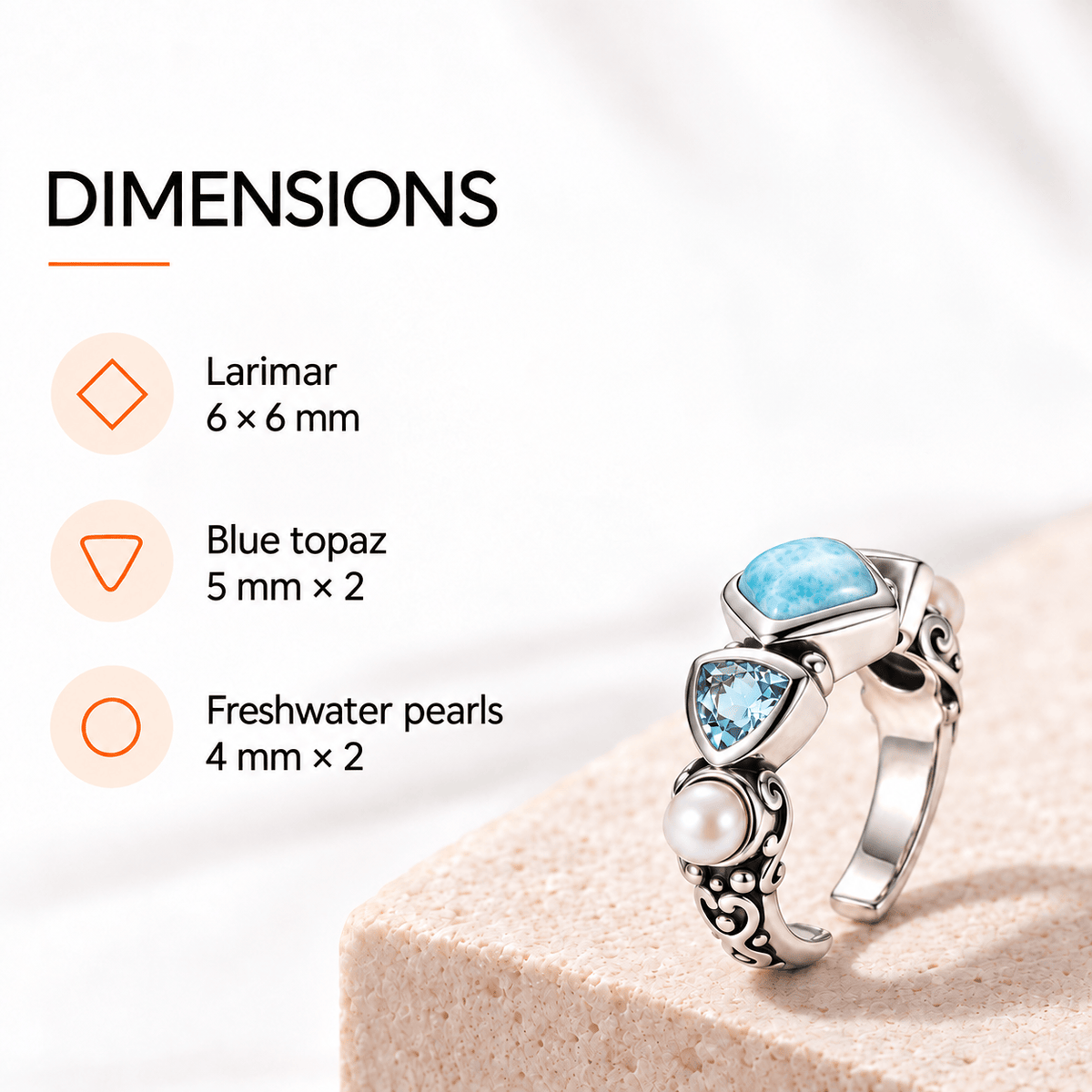 Larimar Ring - Sterling Silver with Freshwater Pearls