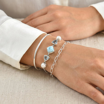 Larimar Bracelet – Sterling Silver with Blue Topaz and Pearls