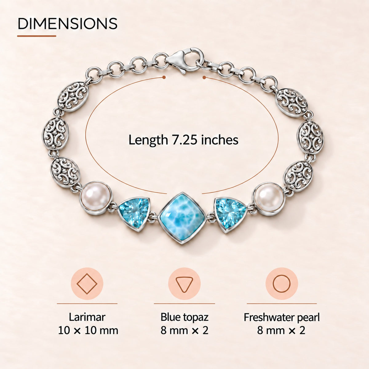 Larimar Bracelet – Sterling Silver with Blue Topaz and Pearls