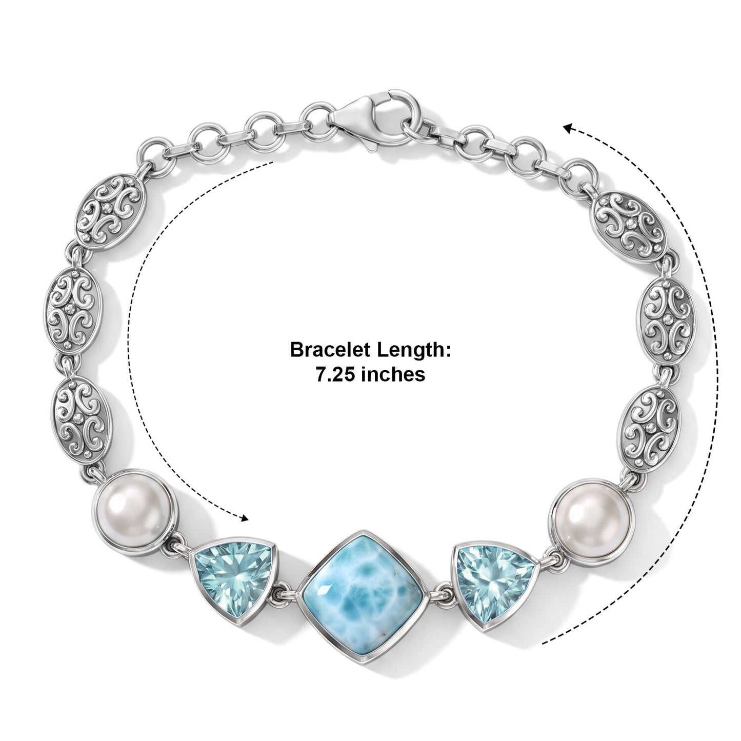 Larimar Bracelet – Sterling Silver with Blue Topaz and Pearls