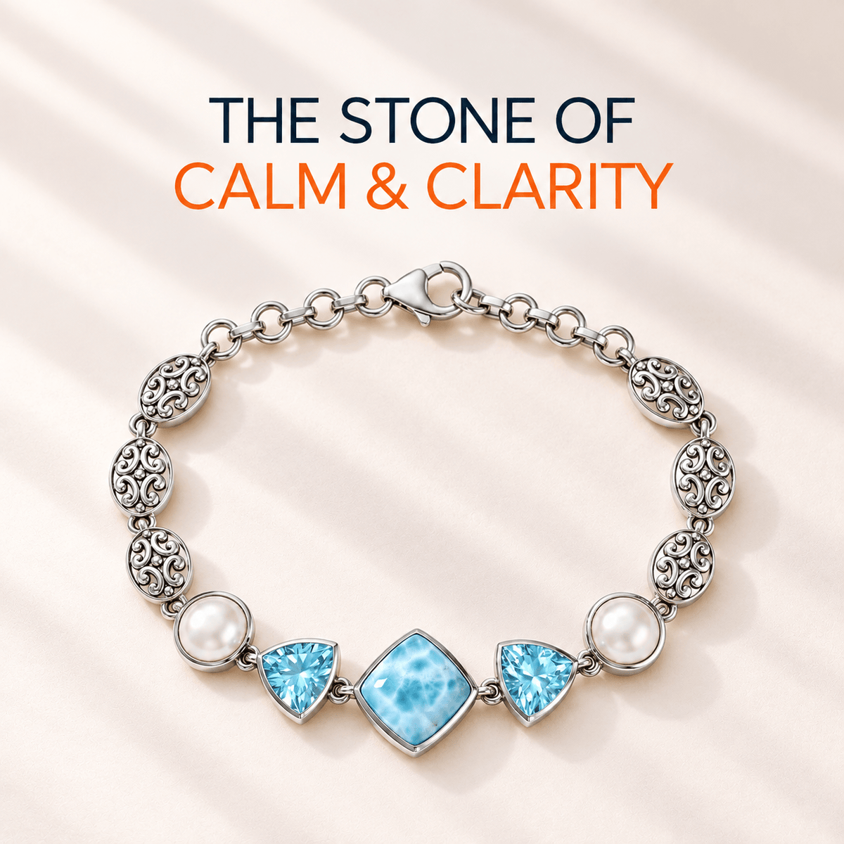 Larimar Bracelet – Sterling Silver with Blue Topaz and Pearls