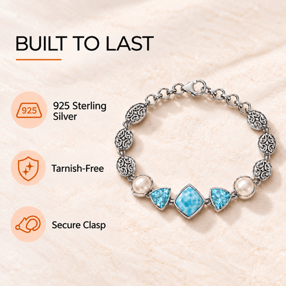Larimar Bracelet – Sterling Silver with Blue Topaz and Pearls
