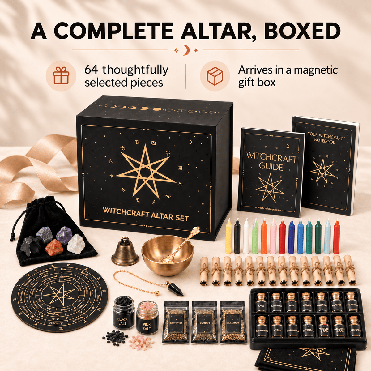 Wiccan Altar Kit- 65-Piece Spell and Ritual Set