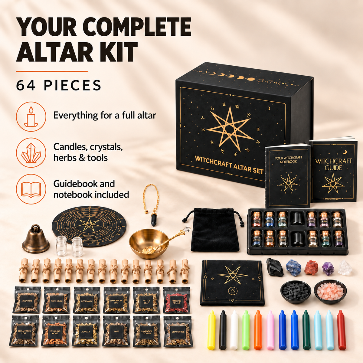 Wiccan Altar Kit- 65-Piece Spell and Ritual Set