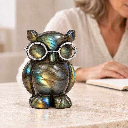 Labradorite Owl Figurine – Rare Crystal Collectible of Wisdom & Guidance