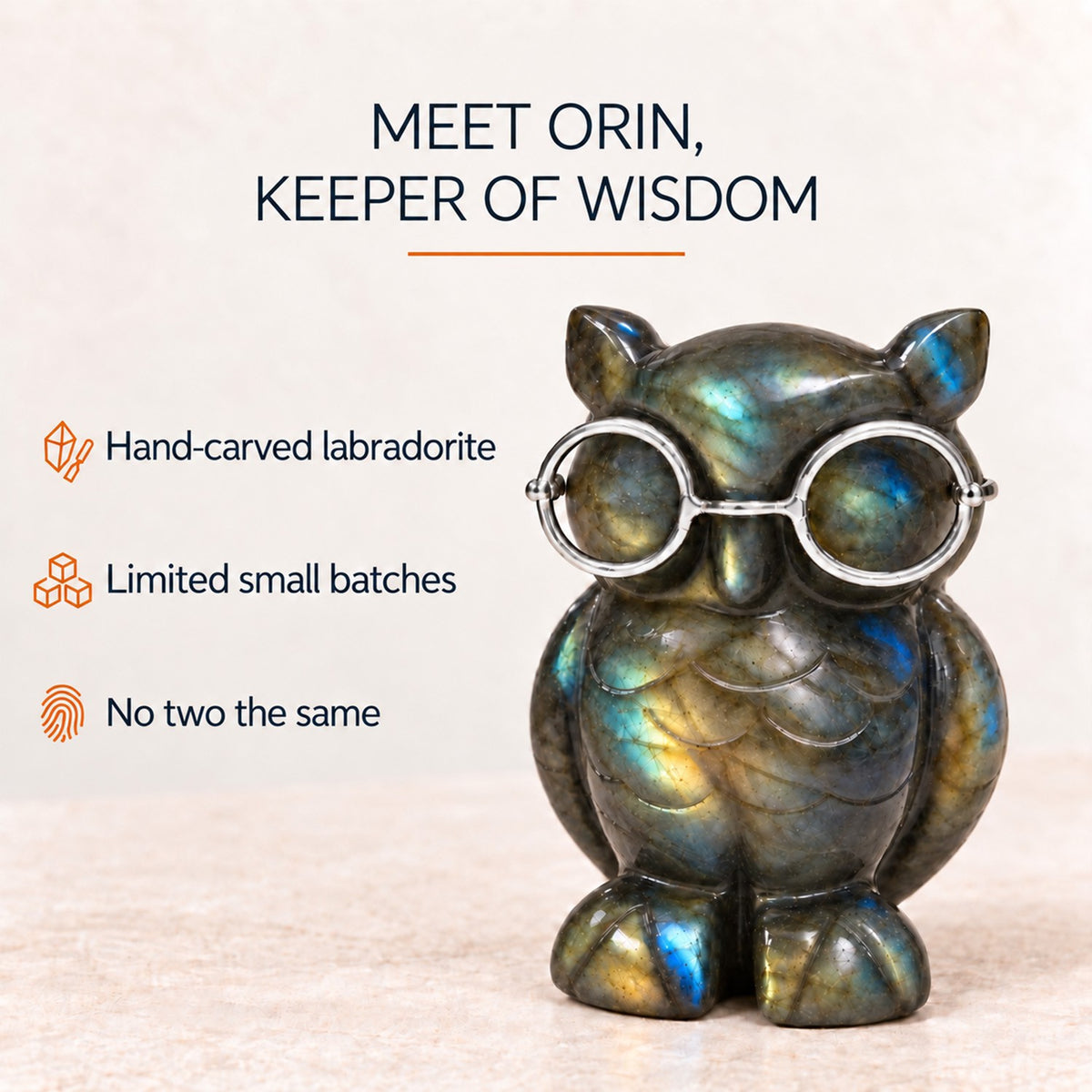 Labradorite Owl Figurine – Rare Crystal Collectible of Wisdom & Guidance